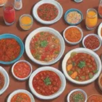 Comida armenia colorida y acogedora con amigos en un ambiente vibrante