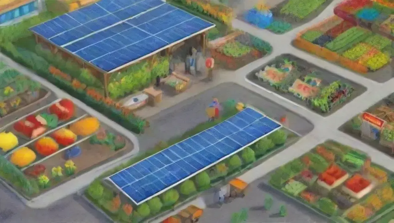 Un paisaje sostenible que combina tecnología, agricultura y comunidad