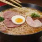 Fondo de ramen casero con ingredientes vibrantes y un ambiente acogedor