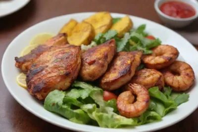 Platos coloridos con pollo a la parrilla