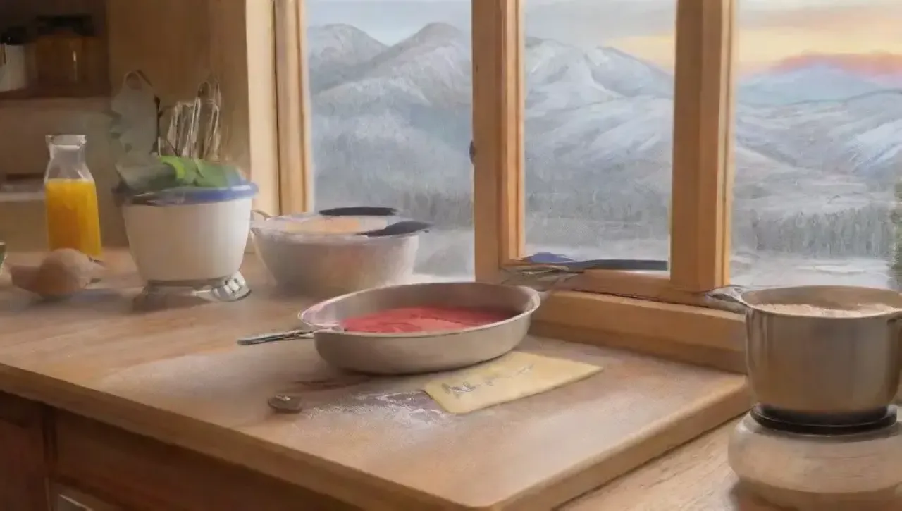 Una cocina vibrante y soleada, llena de ingredientes y utensilios, crea una sinfonía culinaria