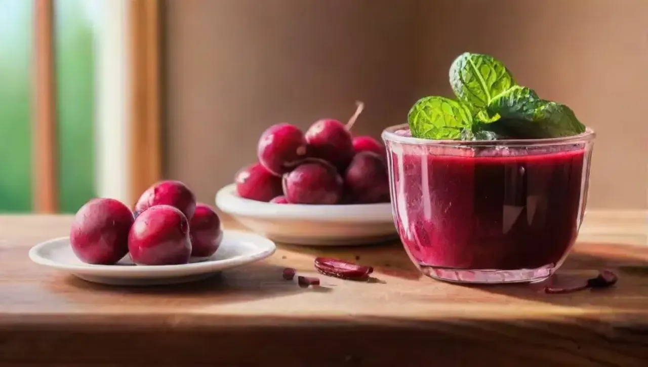 Jugo de remolacha vibrante en un vaso, con un toque de frescura y energía