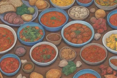 Platos coloridos y sabrosos con especias vibrantes e ingredientes saludables para compartir en familia