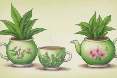 Cultura del té vietnamita con elegantes tazas