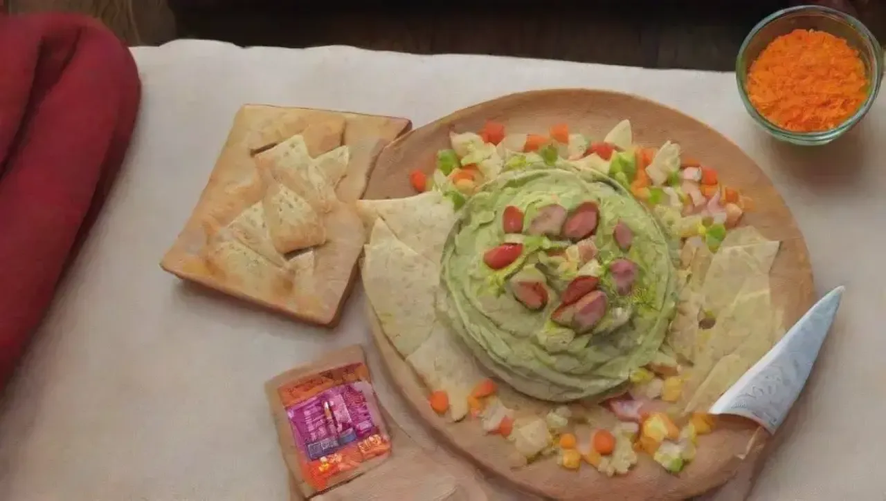 Una acogedora reunión con guacamole, hummus, salsa, verduras, y un ambiente cálido