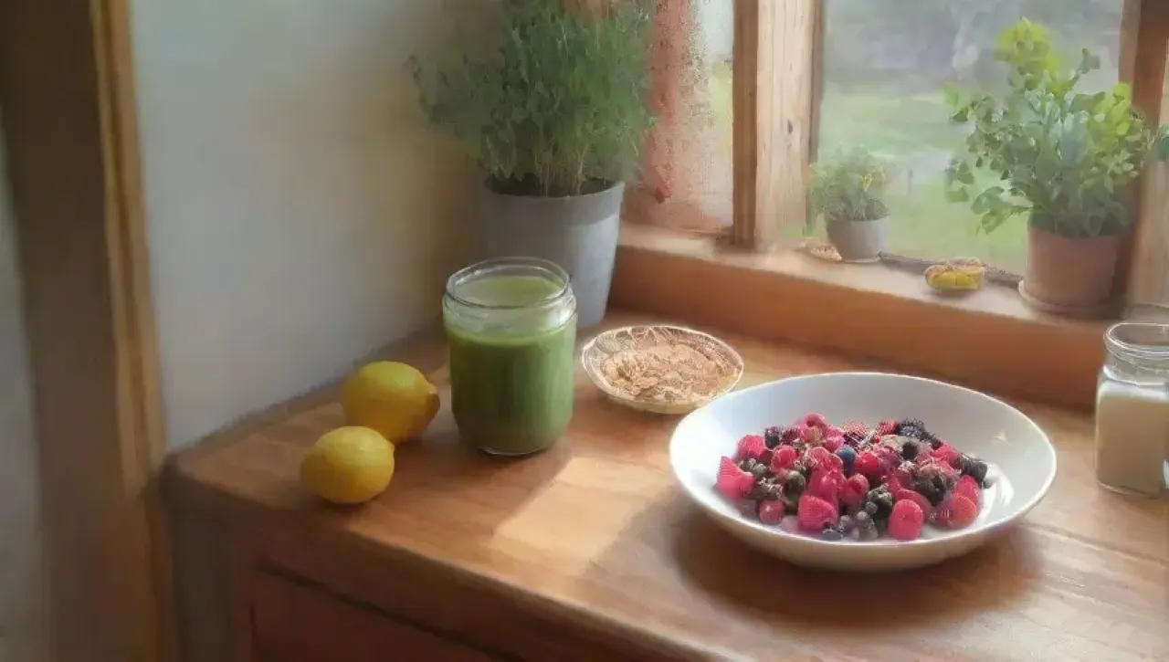 Una cocina vibrante y acogedora llena de luz, colores y aromas saludables
