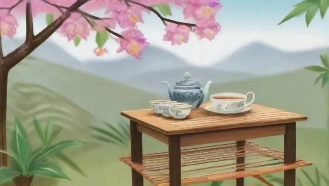 Un jardín de té sereno invita a la relajación con aromas florales y un ambiente armonioso