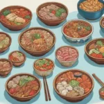 Consejos sobre comida china auténtica con colores vibrantes y elementos culturales