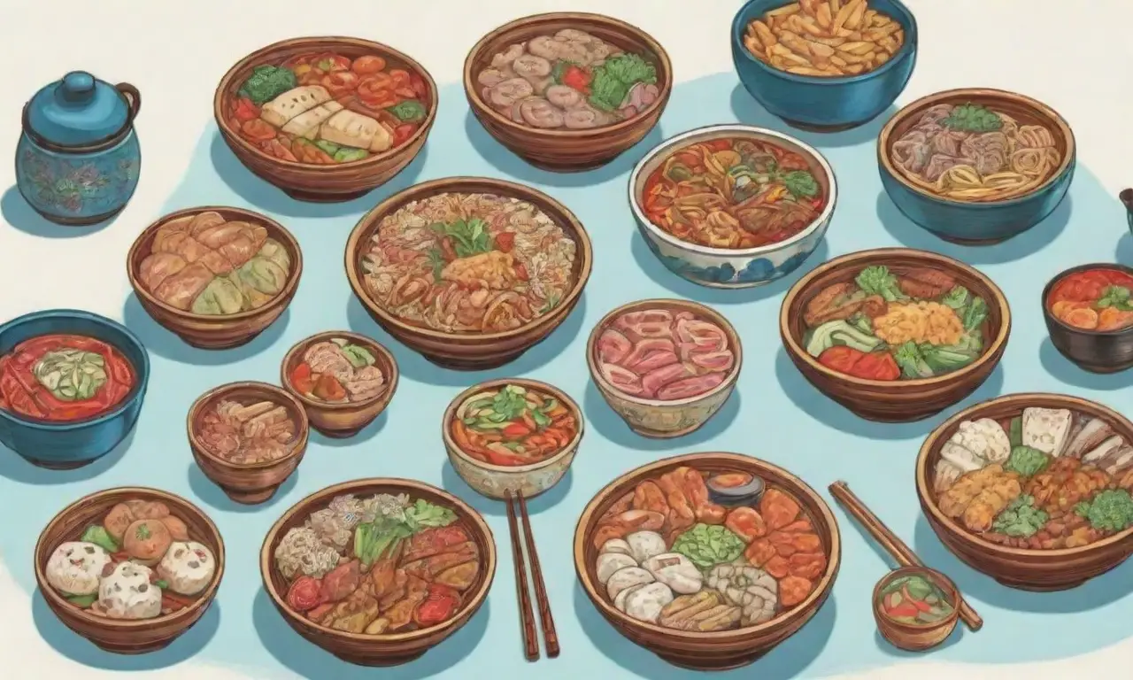 Consejos sobre comida china auténtica con colores vibrantes y elementos culturales