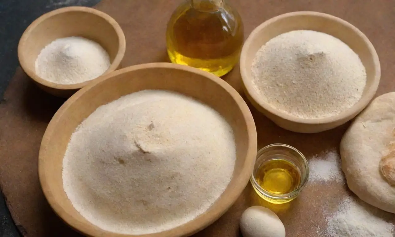 Ingredientes para pan árabe: harina, agua, sal, levadura, aceite de oliva, miel, con receta tradicional y fácil