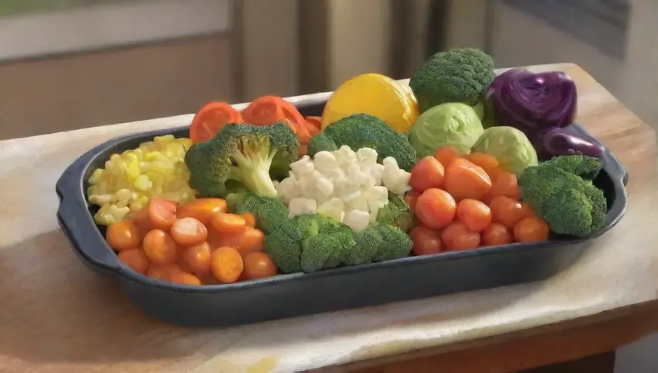 Una colorida y saludable variedad de verduras en un acogedor entorno de cocina