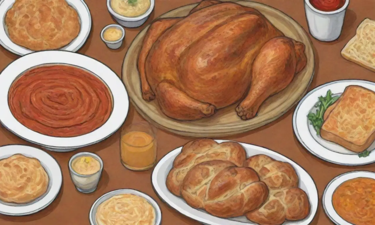 Platos tradicionales de Shabbat como challah, pollo asado y sopa de bolas de matzá, que resaltan la importancia de la tradición y la herencia cultural en reuniones familiares
