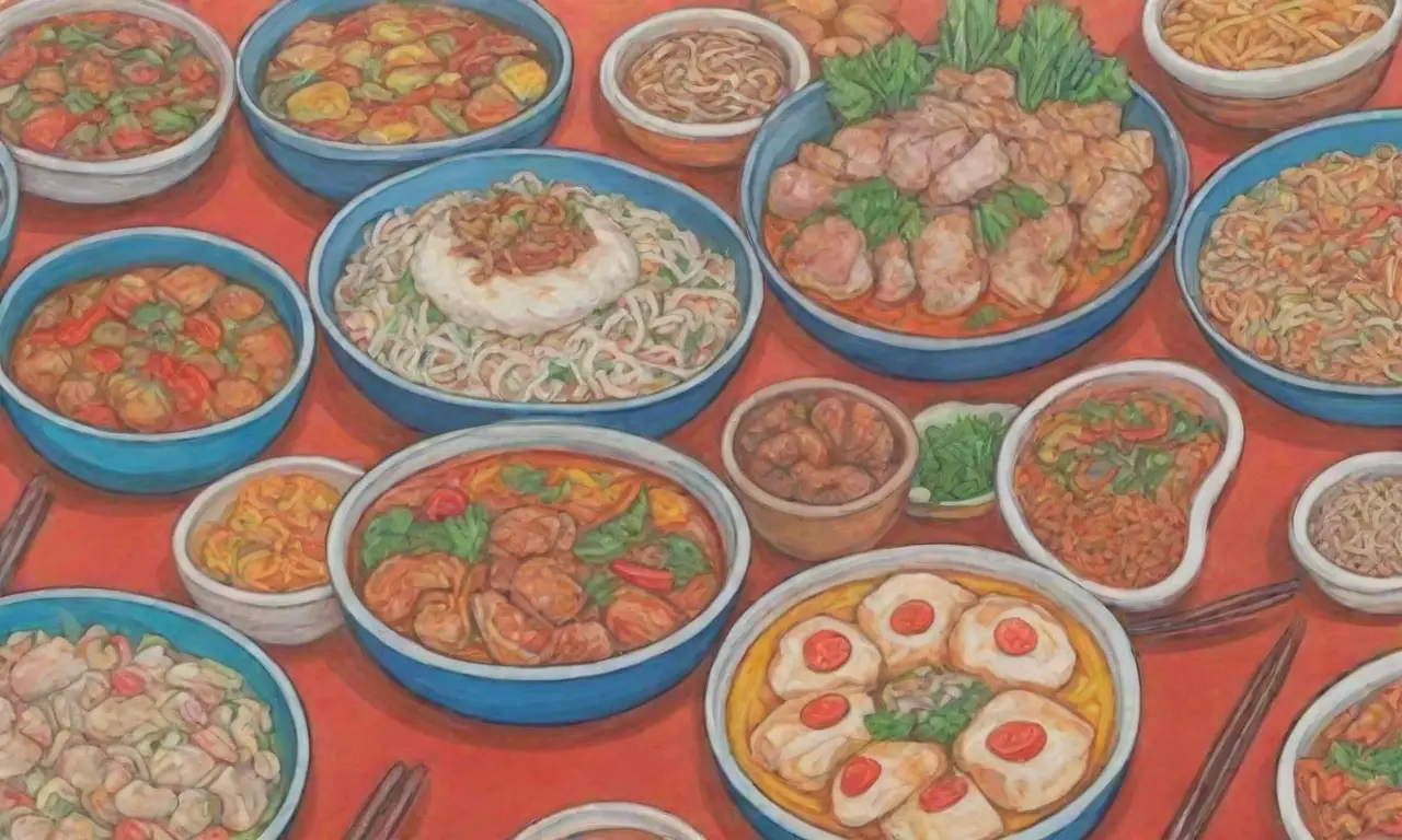 Artesanía culinaria vietnamita en platos coloridos y festivos