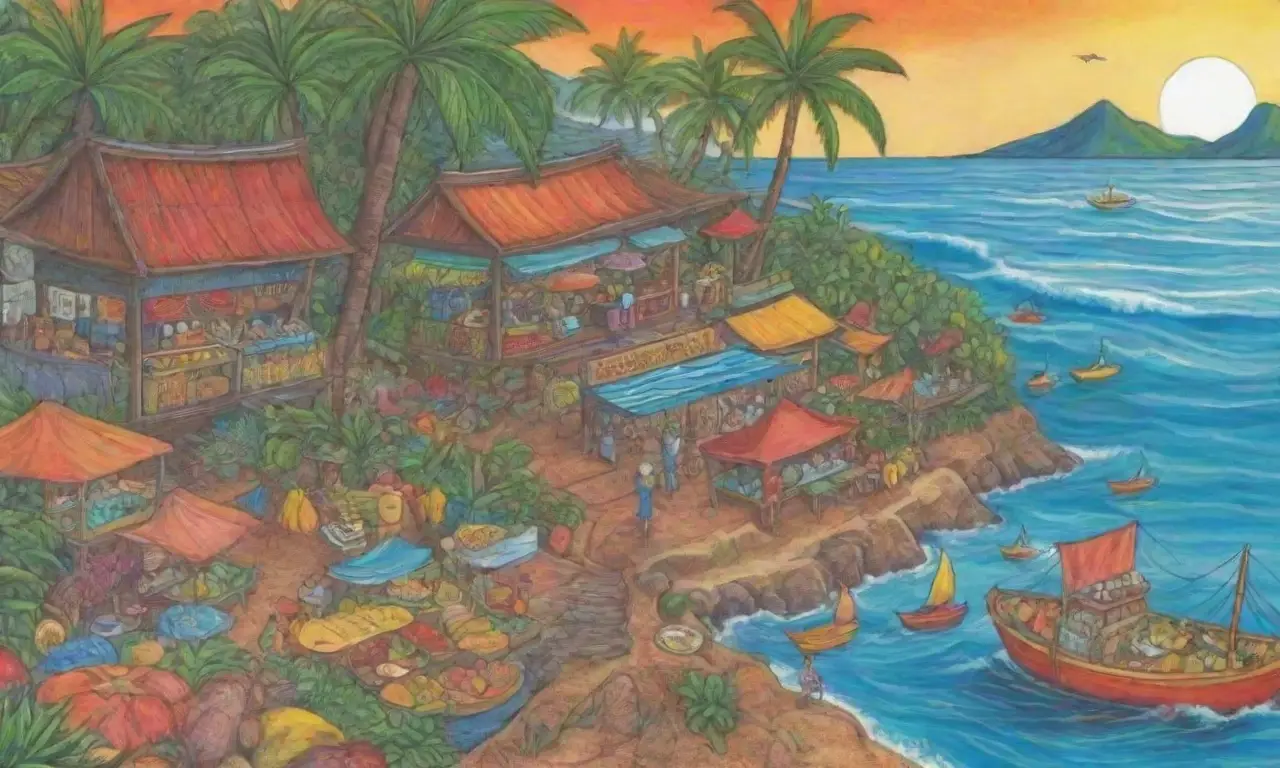 Colores vivos, frutas tropicales, olas, especias, paisajes, símbolos culturales y deliciosa gastronomía