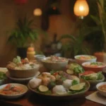 Menú vietnamita con colores vibrantes