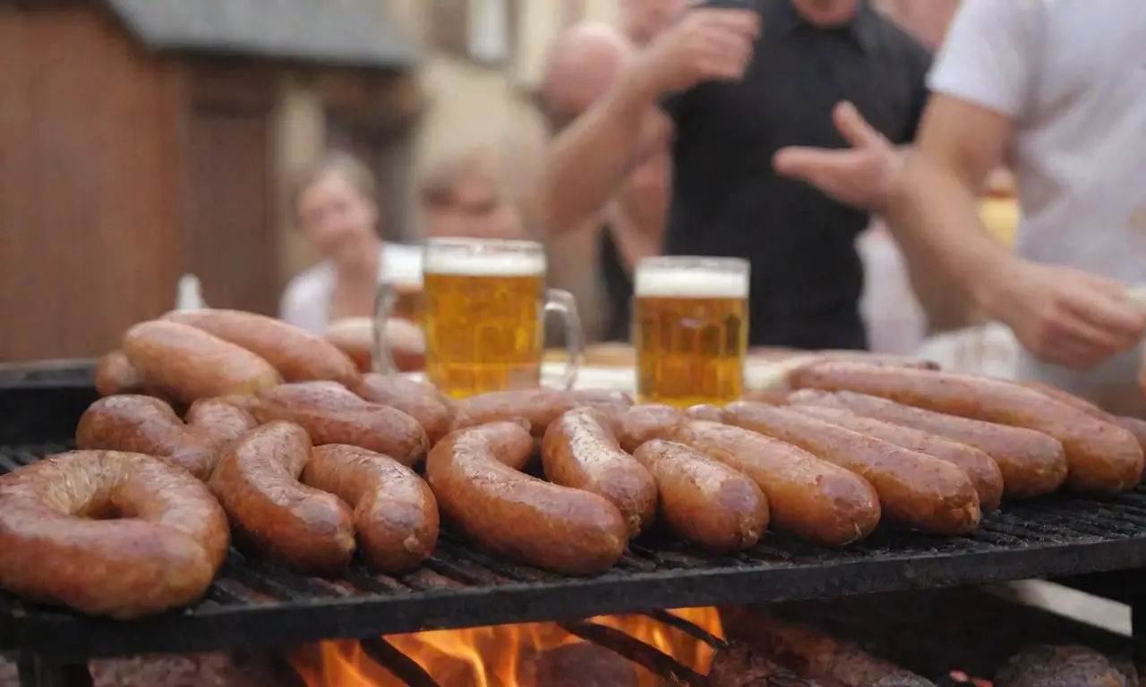 Cultura alemana con cerveza, bratwurst y un ambiente festivo