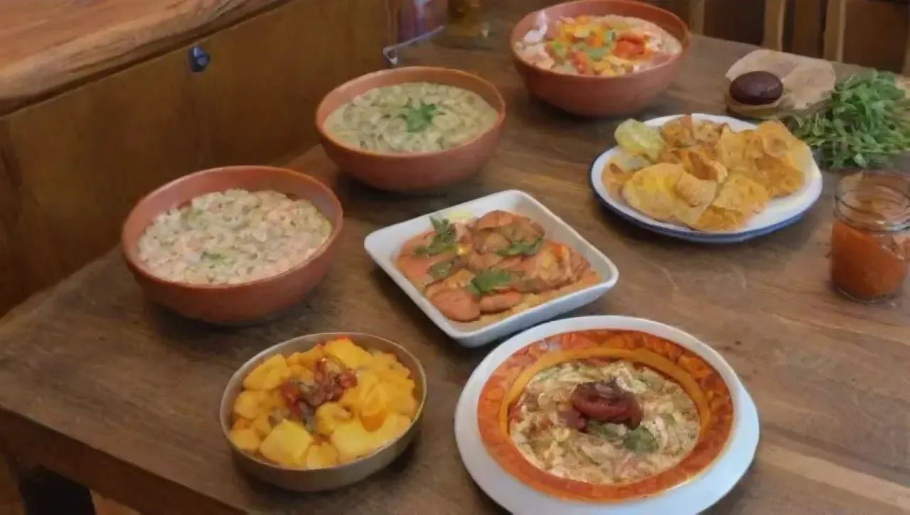 Una cocina alegre y acogedora llena de platos coloridos y aromas deliciosos