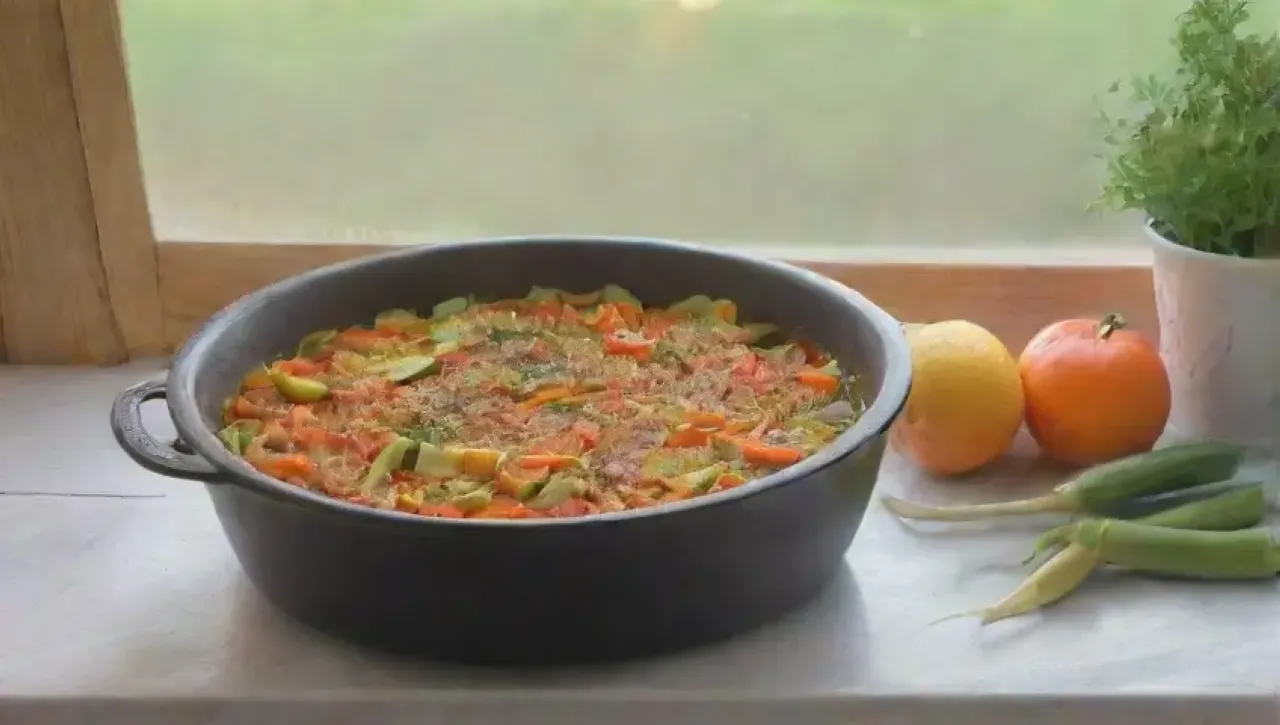 Una cocina acogedora llena de verduras frescas, aromas deliciosos y risas familiares