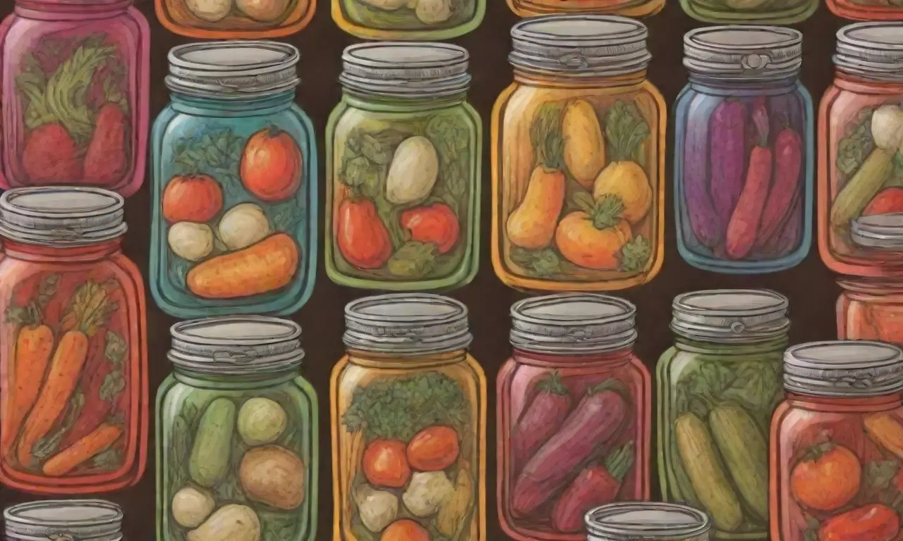 Alimentos en conserva, colores vibrantes y patrones letones en un ambiente rústico