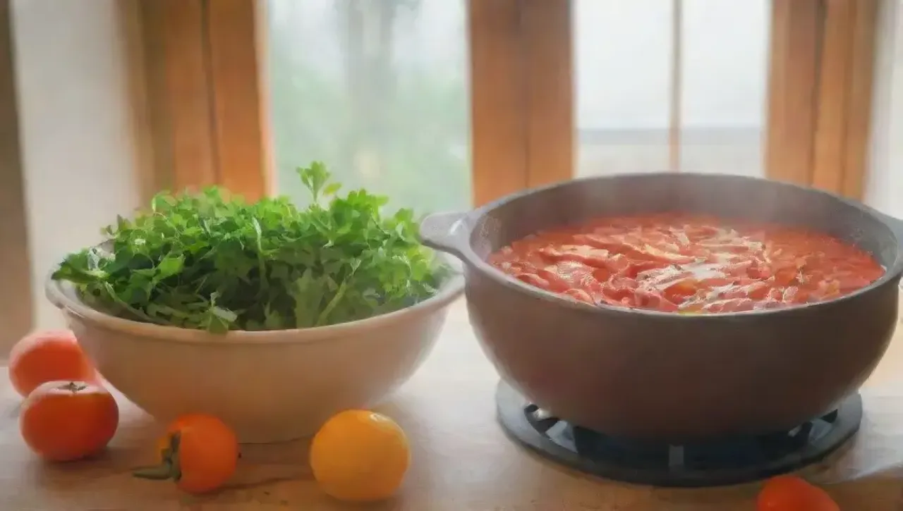 Una cocina vibrante y acogedora llena de aromas y colores frescos