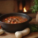 Fondo acogedor de invierno con cocina tradicional serbia y comida casera