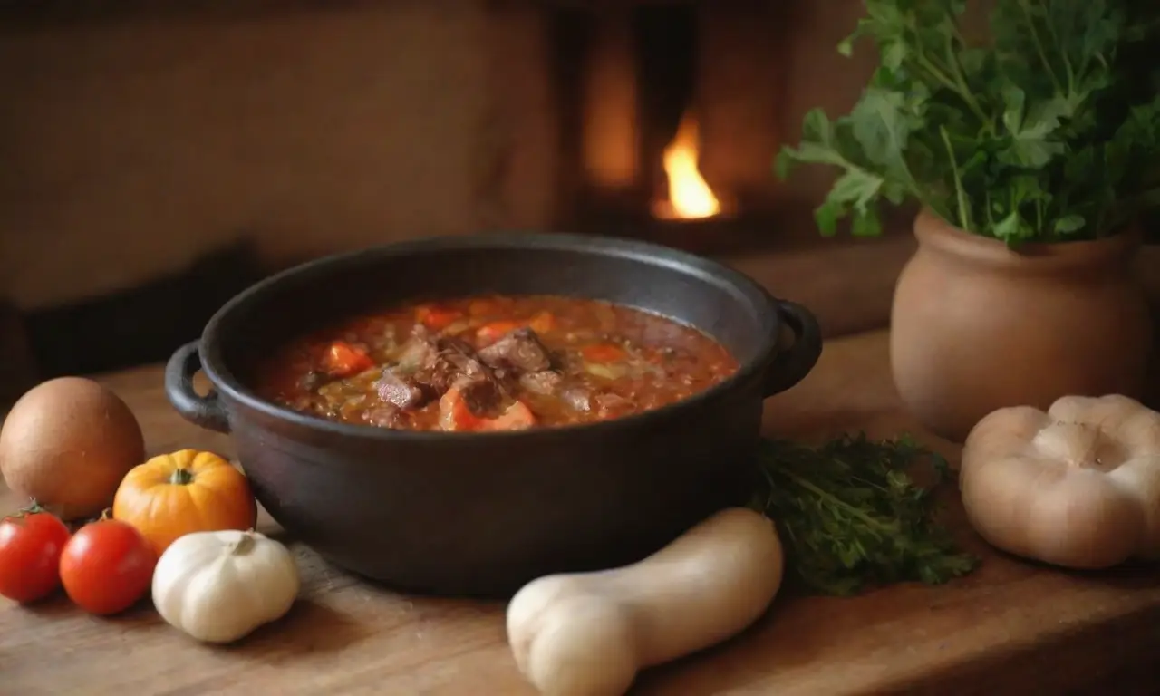 Fondo acogedor de invierno con cocina tradicional serbia y comida casera