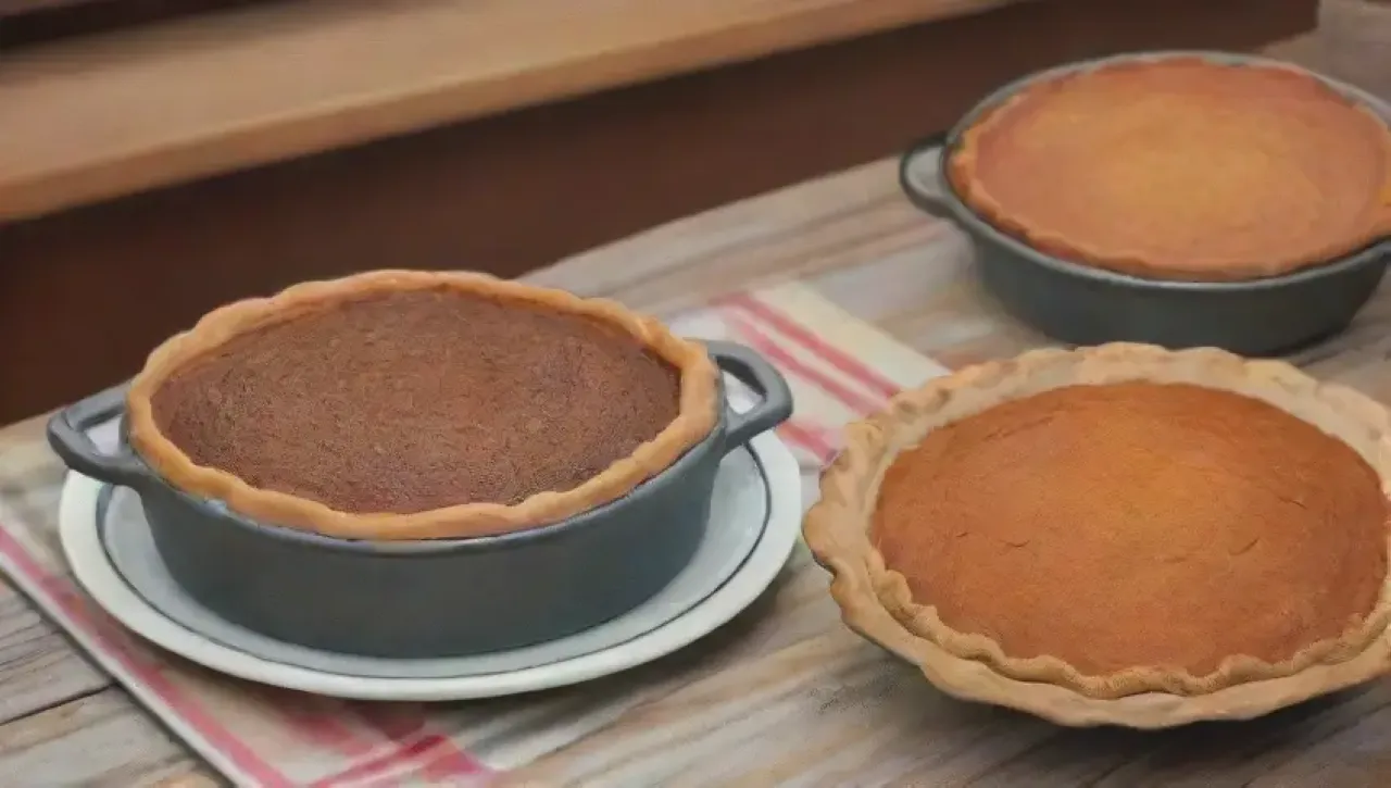 Una acogedora cocina rústica decorada con calabazas, especias y una tarta de calabaza humeante