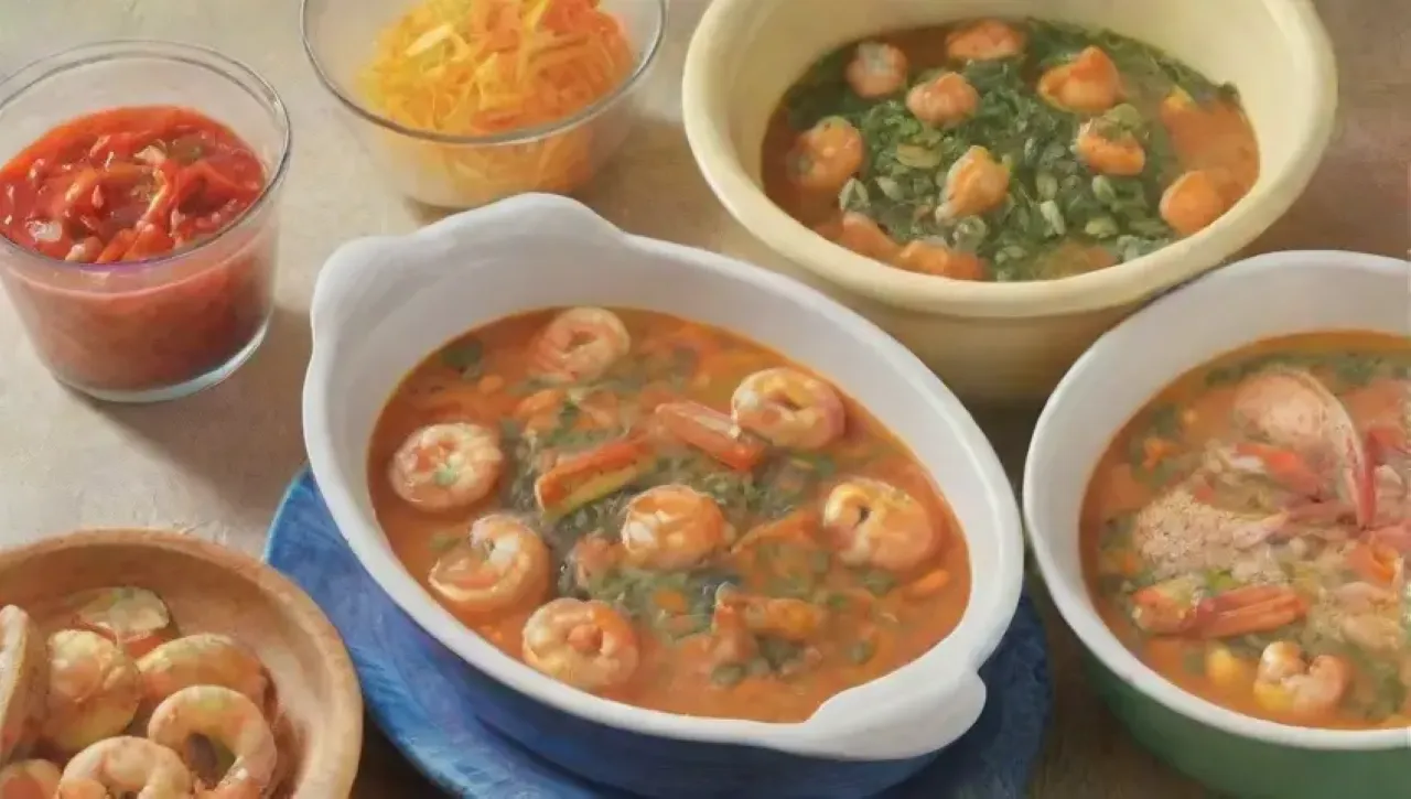 Un festín de sopa de mariscos vibrante y acogedor, lleno de colores, aromas y tradiciones