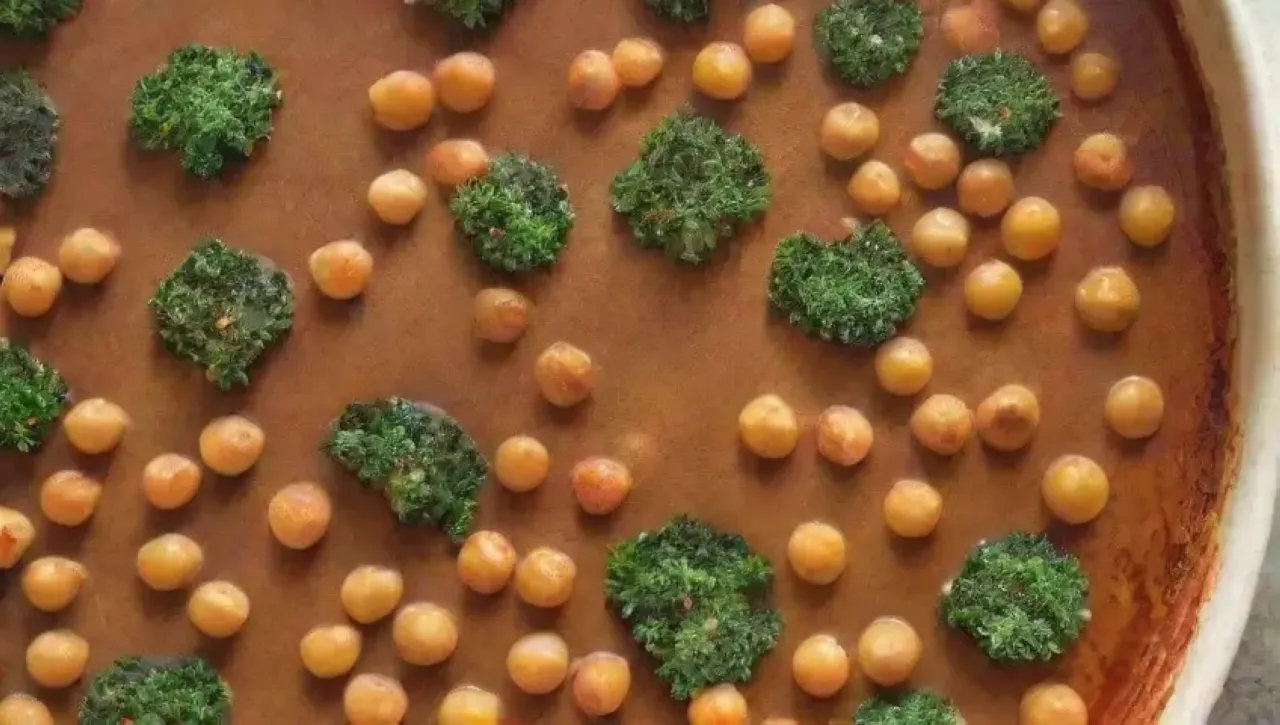 Garbanzos dorados y crujientes con hierbas, especias y aceite en una cocina acogedora