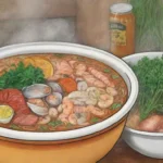 Cuenco colorido con caldo humeante