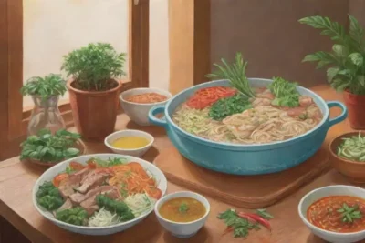 Una cocina vibrante con cao lầu