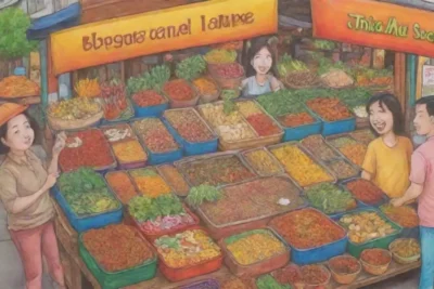 Comida callejera tailandesa colorida y deliciosa con especias aromáticas