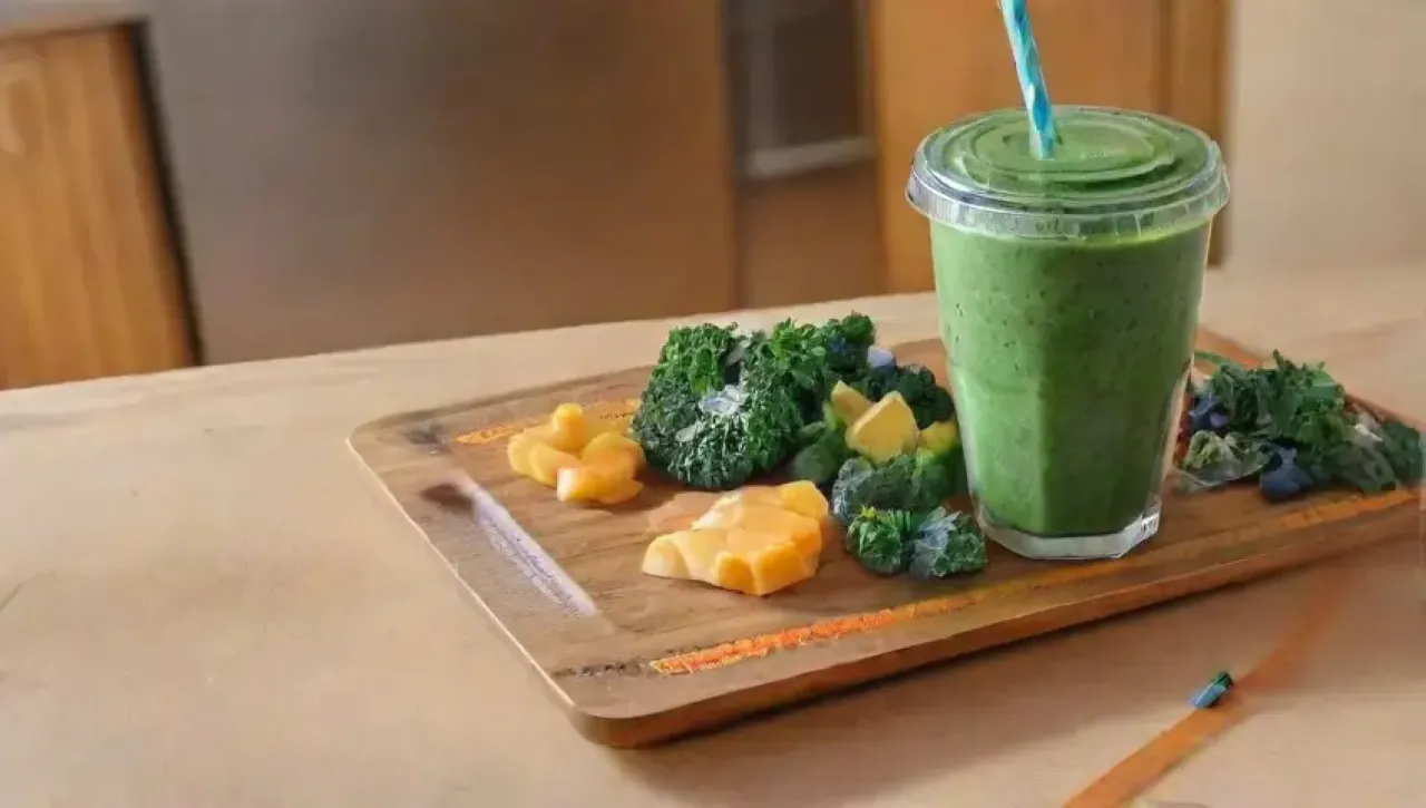 Un colorido batido de frutas frescas en una cocina iluminada