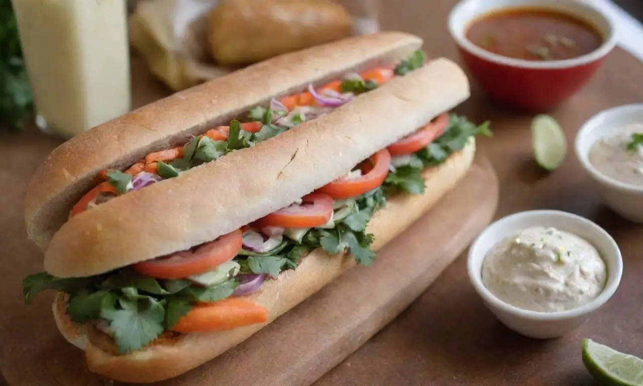Los ingredientes clave del Banh Mi son baguette, verduras encurtidas, cilantro, jalapeños, cerdo o tofu, mayonesa y salsa de soja