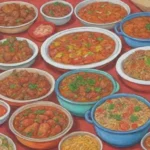 Colores vibrantes y platos tradicionales en diversidad cultural