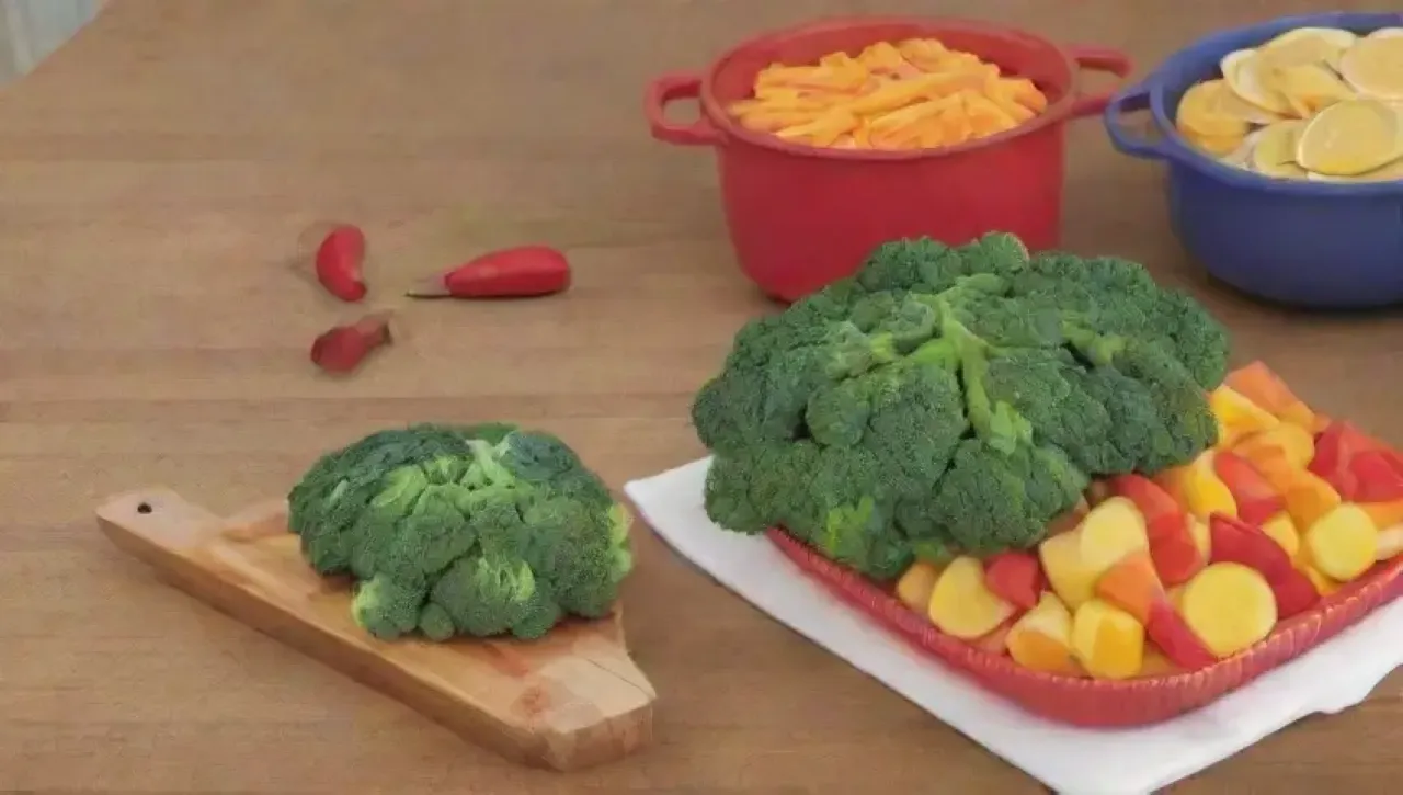 Una colorida y vibrante preparación de verduras en una acogedora cocina lista para un festín