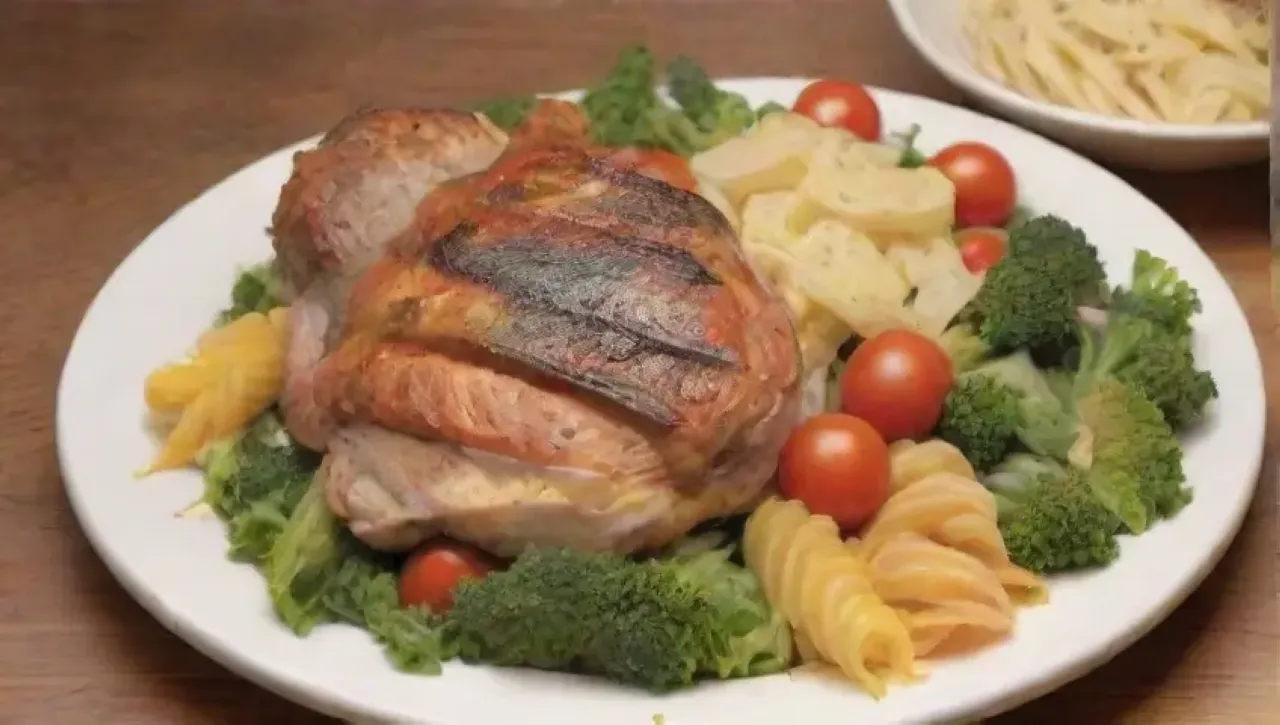 Una cocina acogedora llena de colores vibrantes y aromas deliciosos, donde una familia disfruta de una comida casera