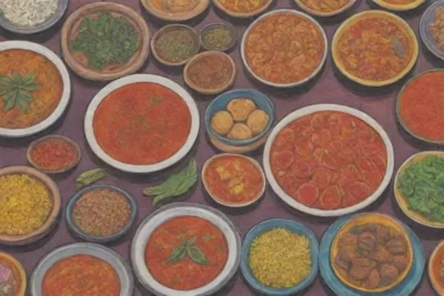 Comida colorida y sabrosa con ingredientes regionales y tradiciones compartidas