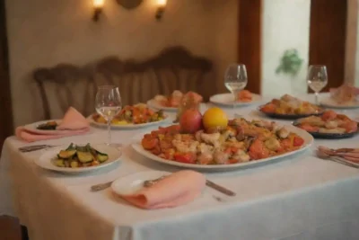 Mesa colorida con platos portugueses