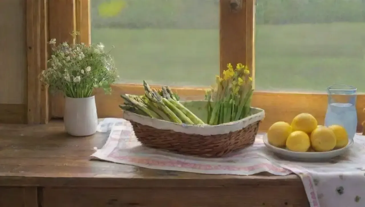 Una mesa rústica y soleada llena de frescos ingredientes y un ambiente alegre