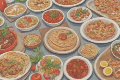 Gráficos bellos y recetas griegas con sabores mediterráneos