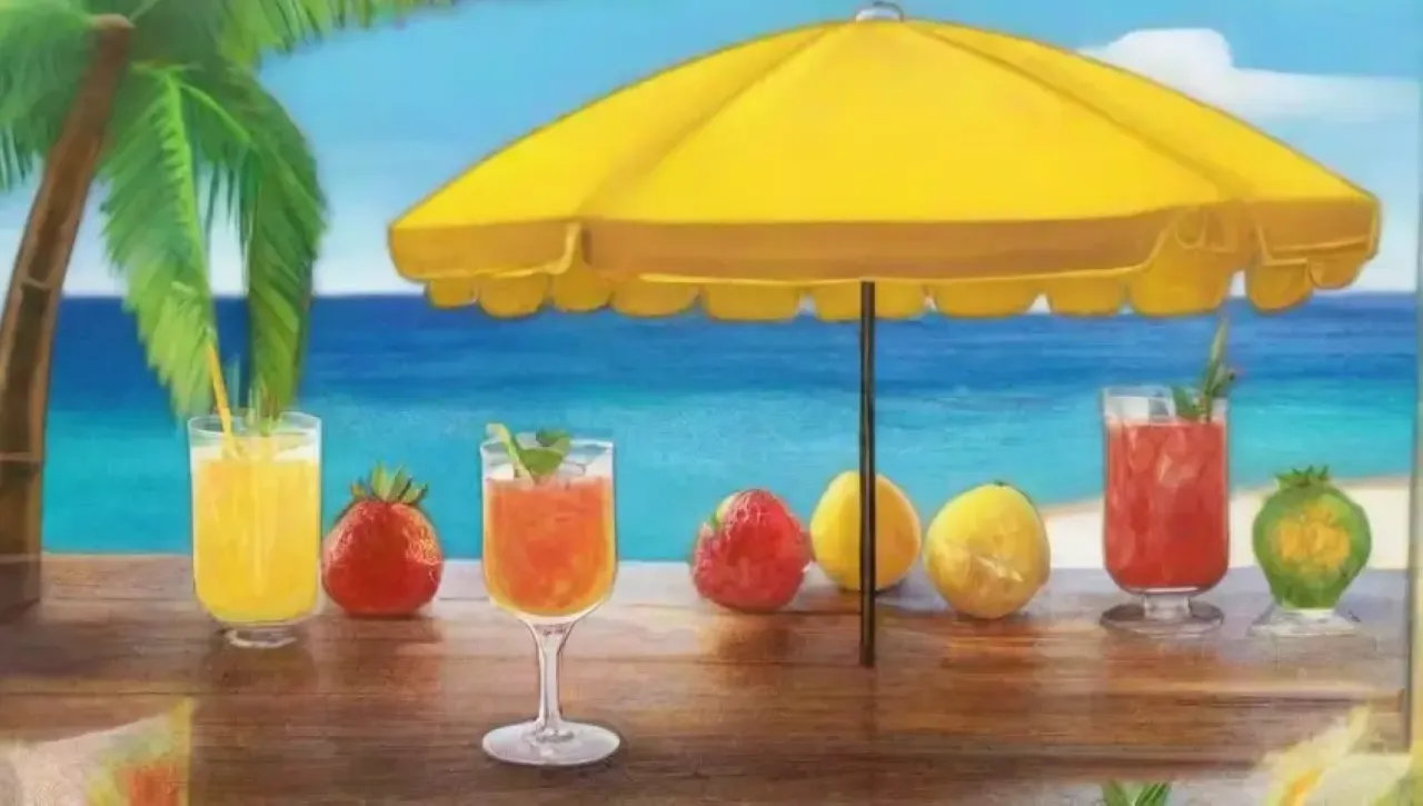 Colores tropicales vibrantes y cócteles refrescantes en alegres reuniones veraniegas