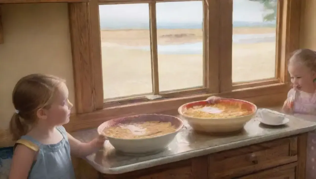 Una cocina rústica llena de ingredientes y amor, creando un pastel que celebra la vida