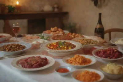 Colores vibrantes y platos tradicionales rusos crean un ambiente alegre y acogedor