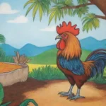 Gallito jamaicano colorido con especias y hierbas en un paisaje tropical