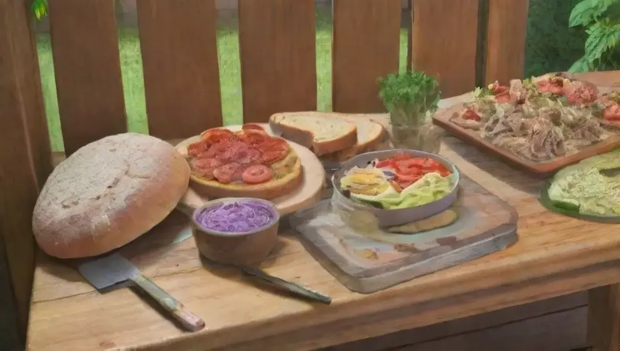 Ingredientes coloridos y frescos se disponen en una mesa de madera, creando una atmósfera alegre y deliciosa