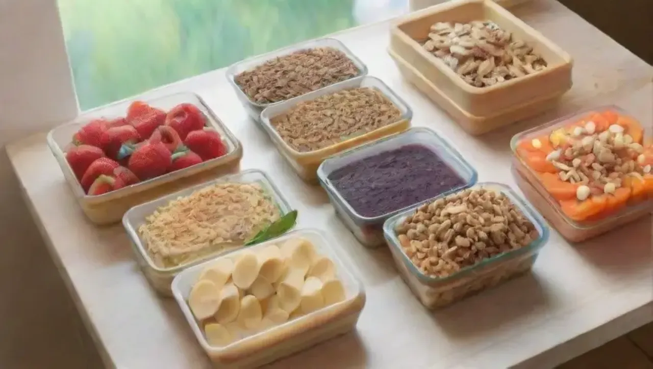 Una cocina alegre y acogedora llena de frutas, verduras, snacks y risas familiares