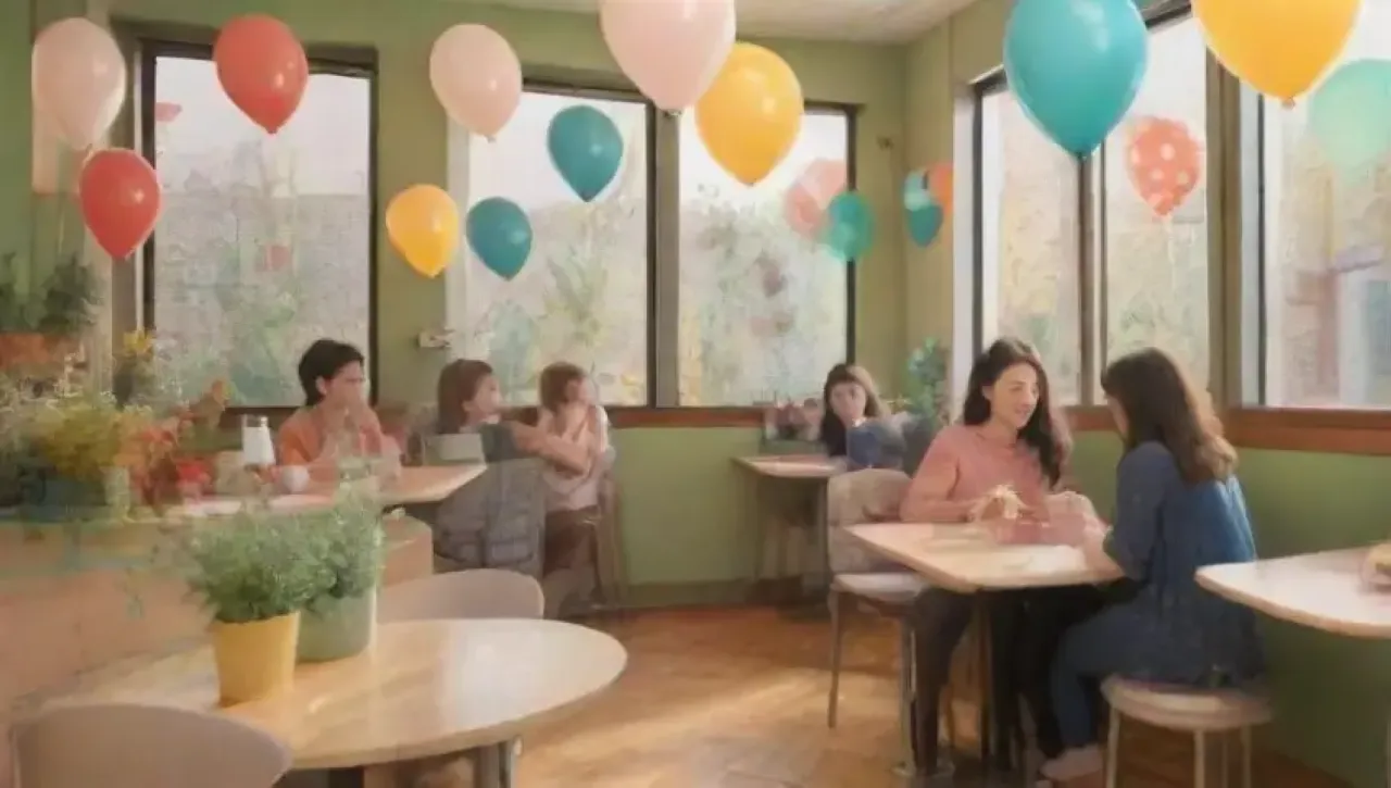 Un acogedor café lleno de colores suaves, sonrisas y calidez