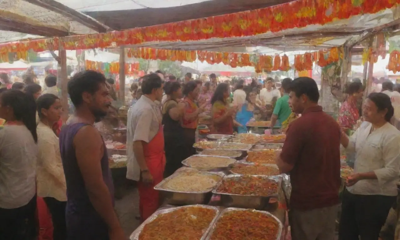 Festejos vibrantes con comida diversa y música local
