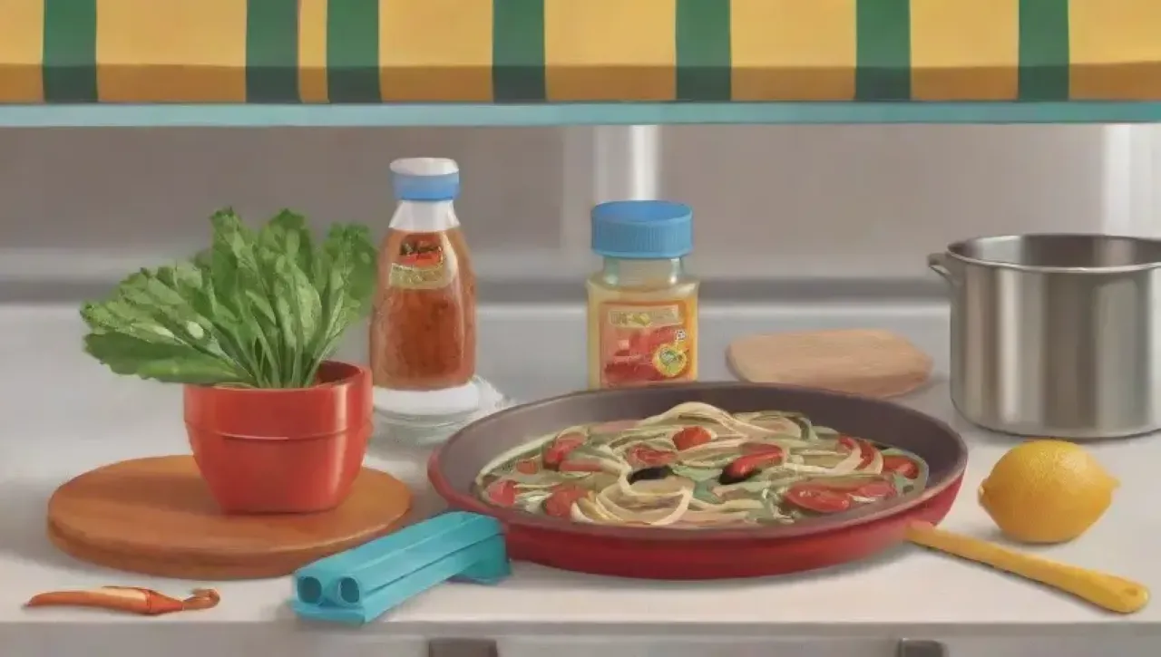 Una cocina vibrante llena de utensilios coloridos y herramientas de cocina